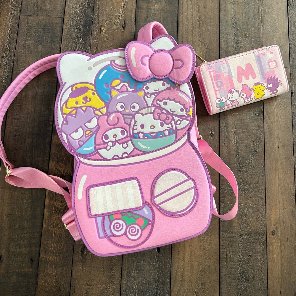 Gently Used Hello Kitty Gumball Machine Loungefly and Wallet Set